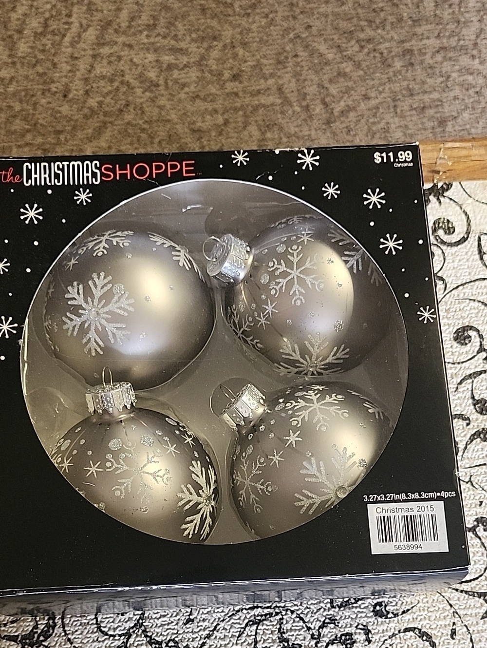 Christmas Shoppe Silver Snowflake Glass Ornament Set - 4 Pack